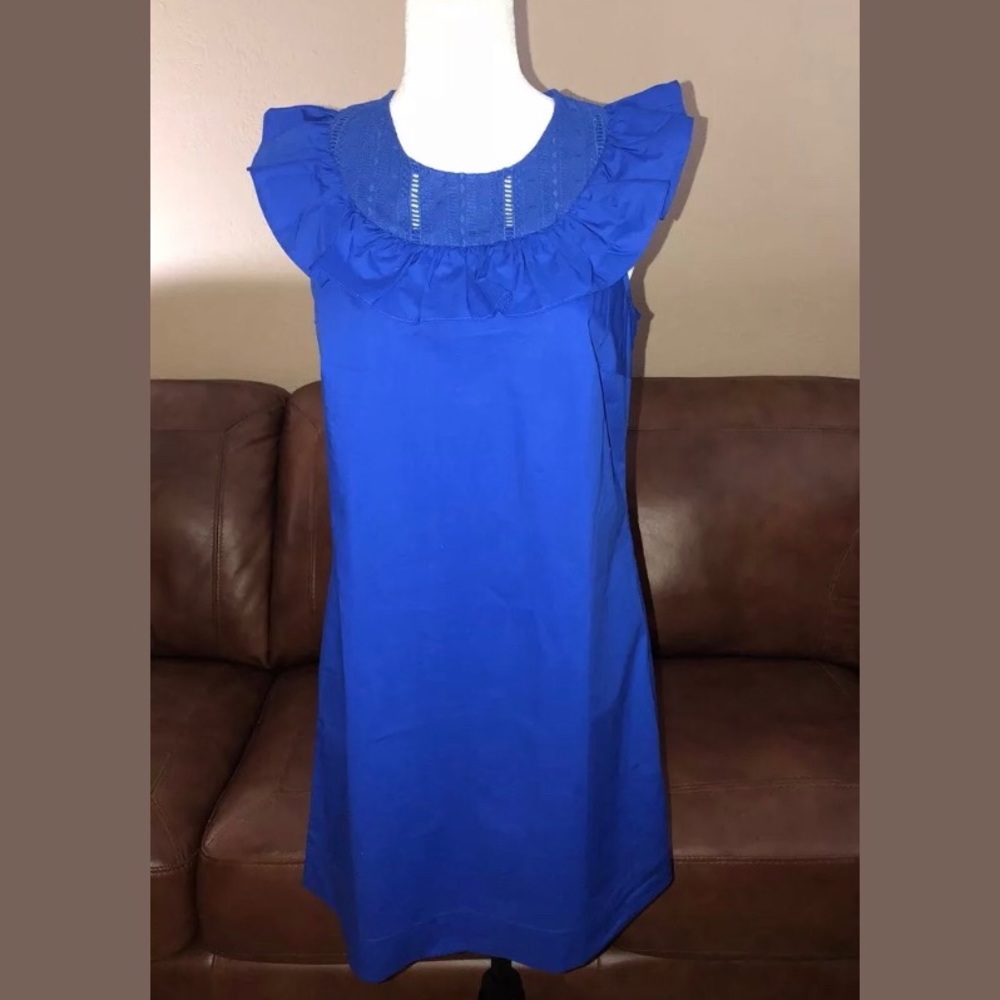 J.CREW RUFFLE NECK DRESS | BRILLIANT SAPPHIRE